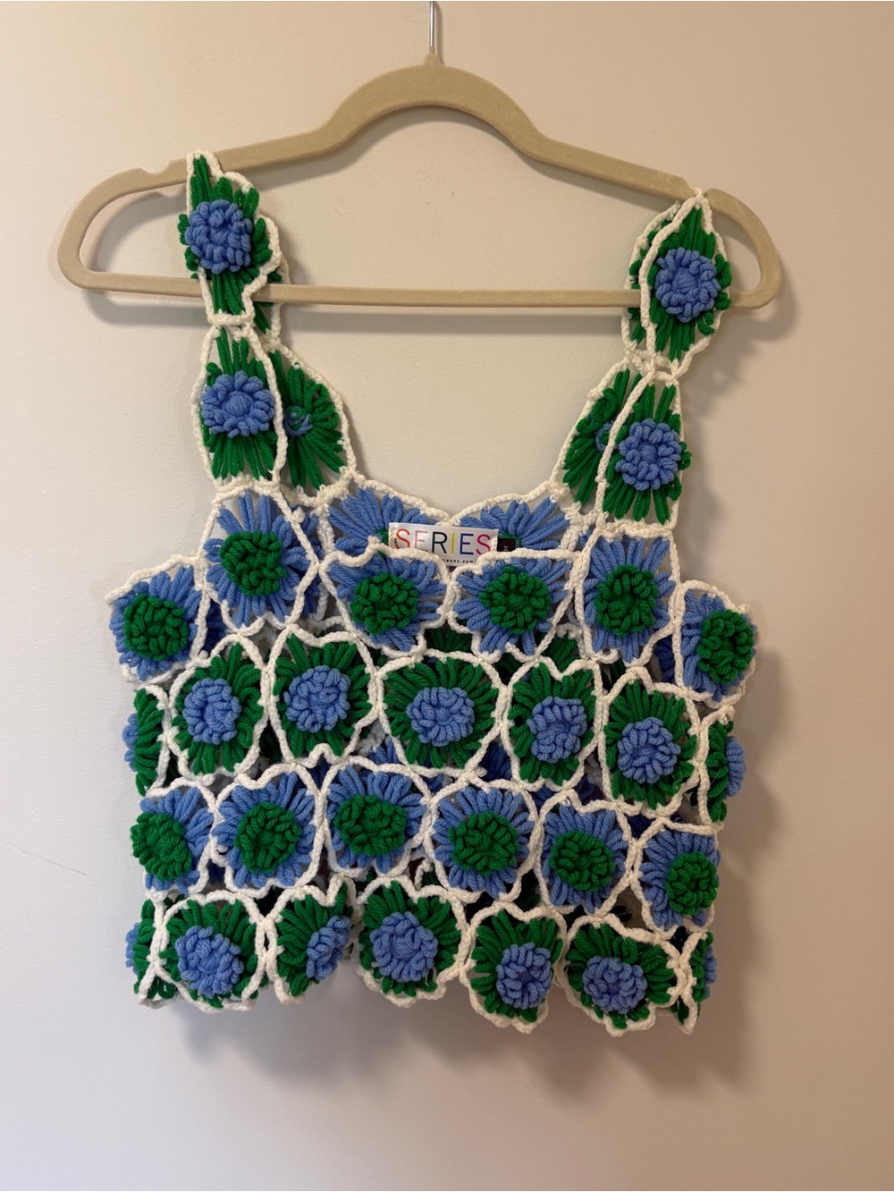 The Series NY Crochet 3D Floral Tank Top –Recycled Crochet, Handmade, Size M
